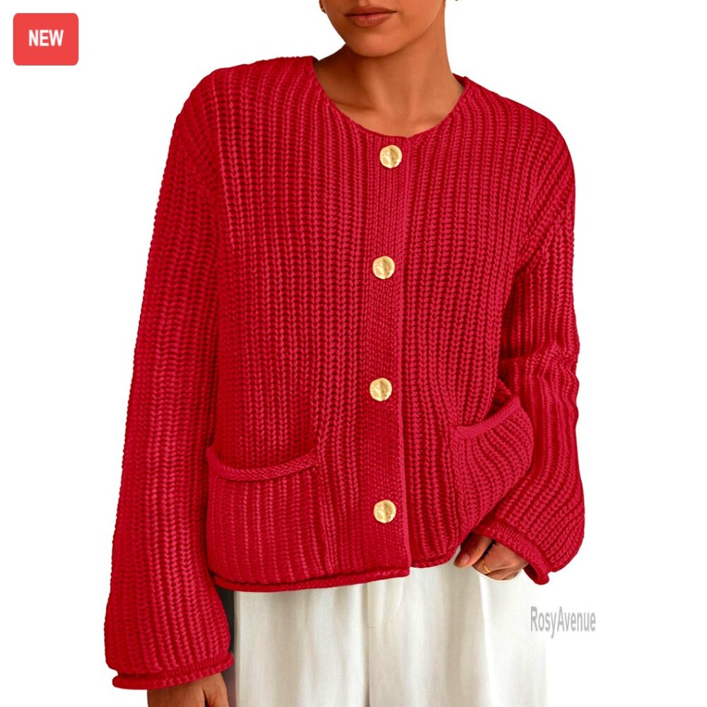 Oversized Chunky Knit Cardigan Sweater With Pockets Open Front Loose Fit